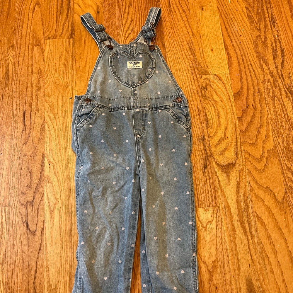 OshKosh B'gosh Pink Heart Print Denim Overalls
